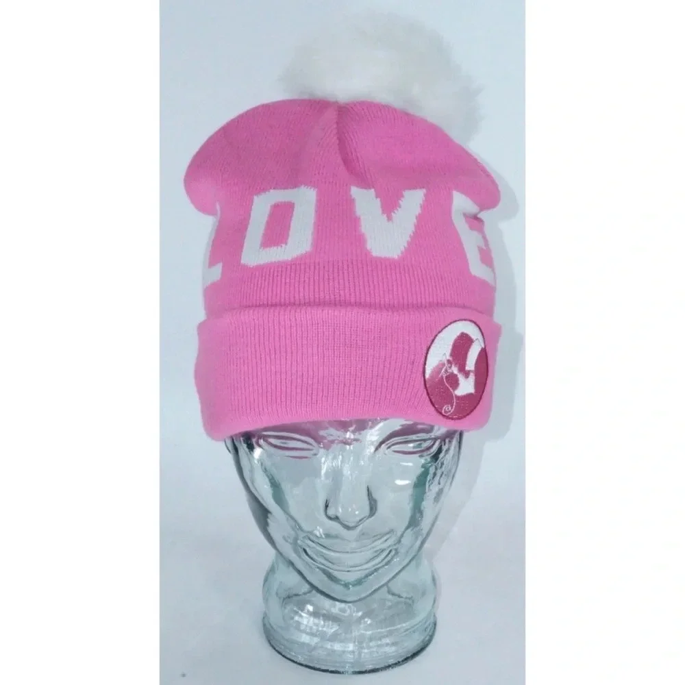 Disney Love Pom Pom Beanie Pink Spell Out